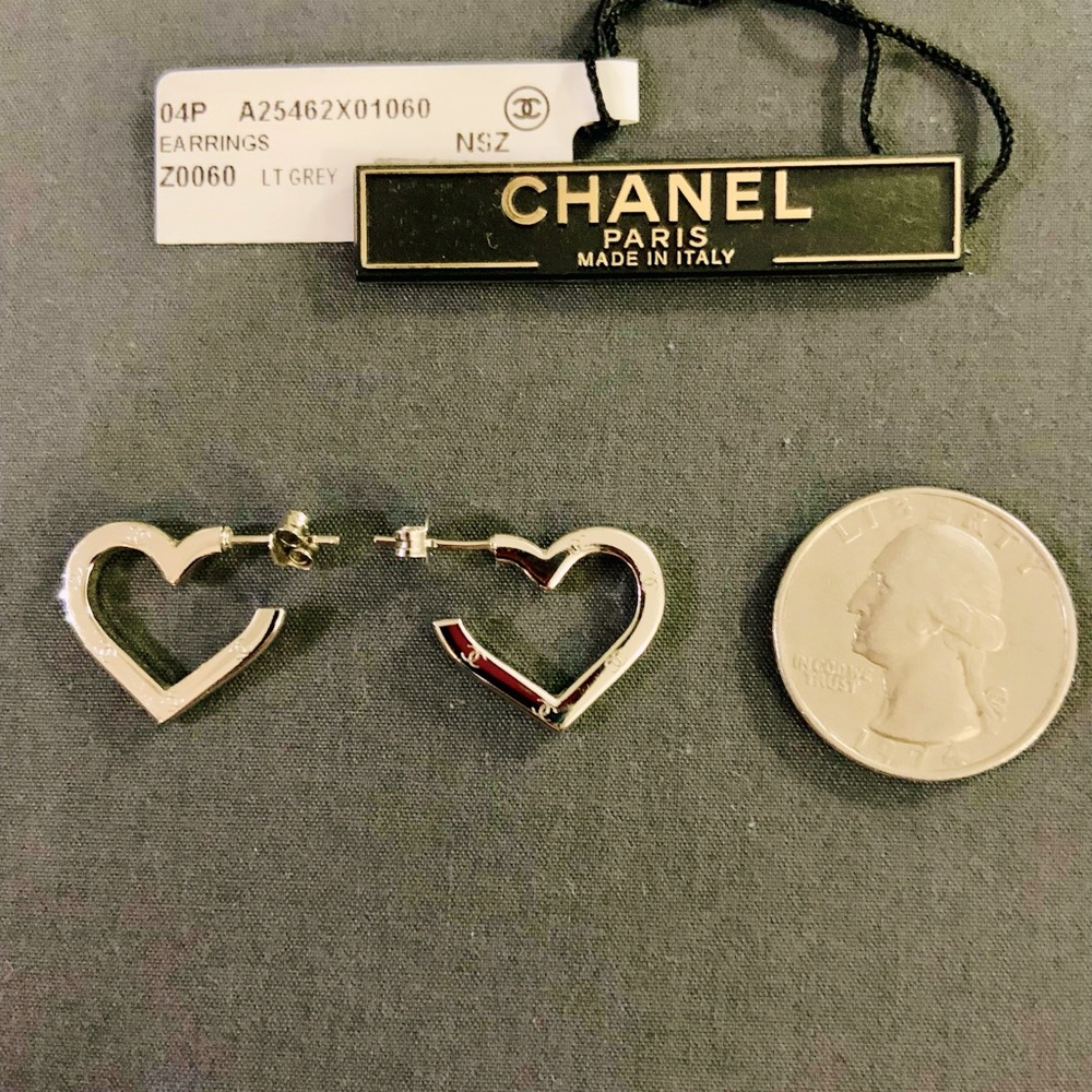 Chanel CC Engraved Heart Hoop Earrings